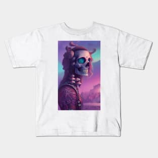 Western Midevil Skeleton Warrior Art Kids T-Shirt